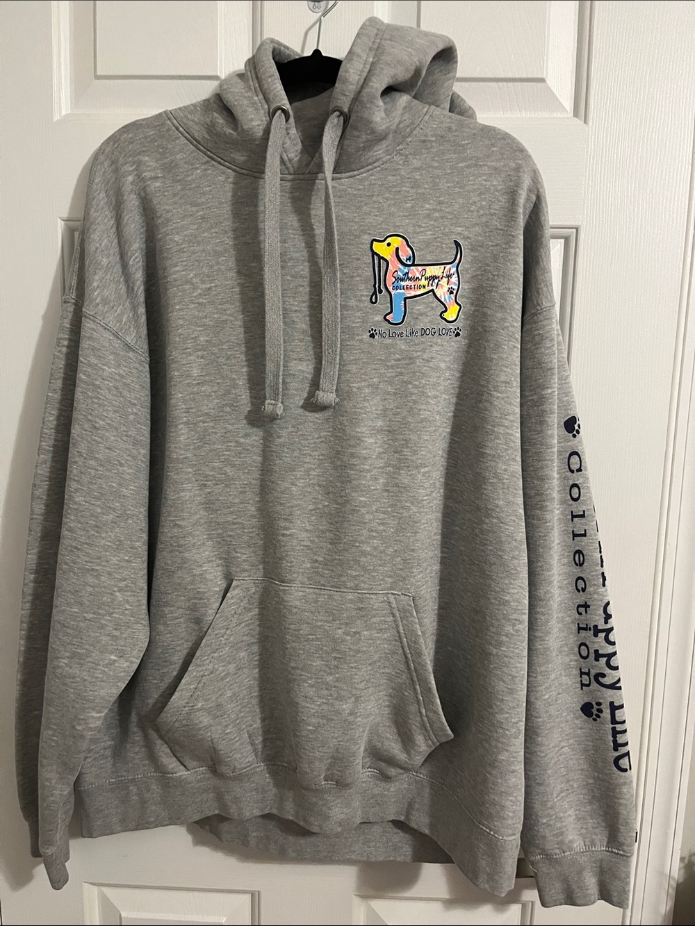 Southern Puppy Life Collection Gray Dog Graphic Hoodie with Pup Print XL